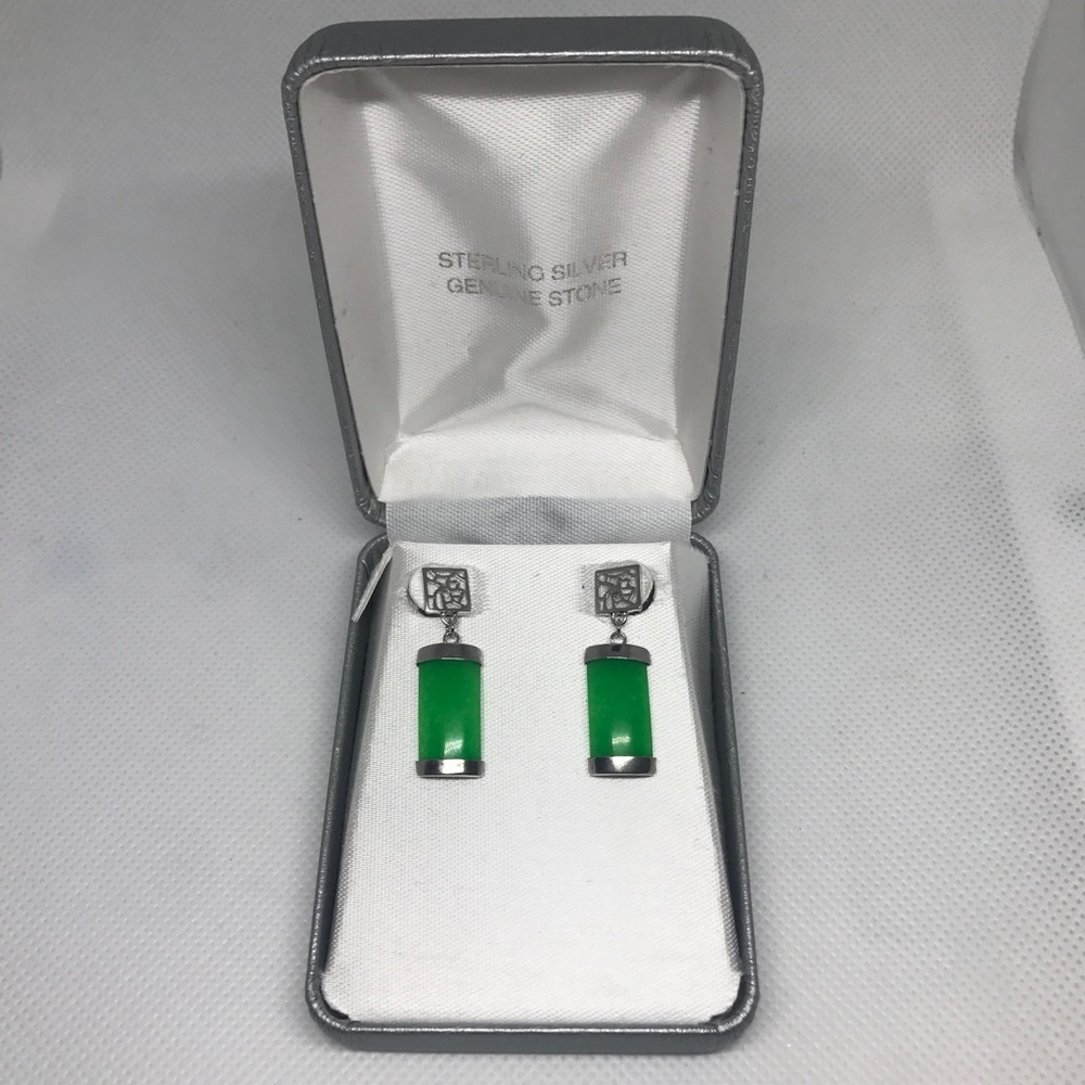 925 Sterling Silver jade dangle earrings